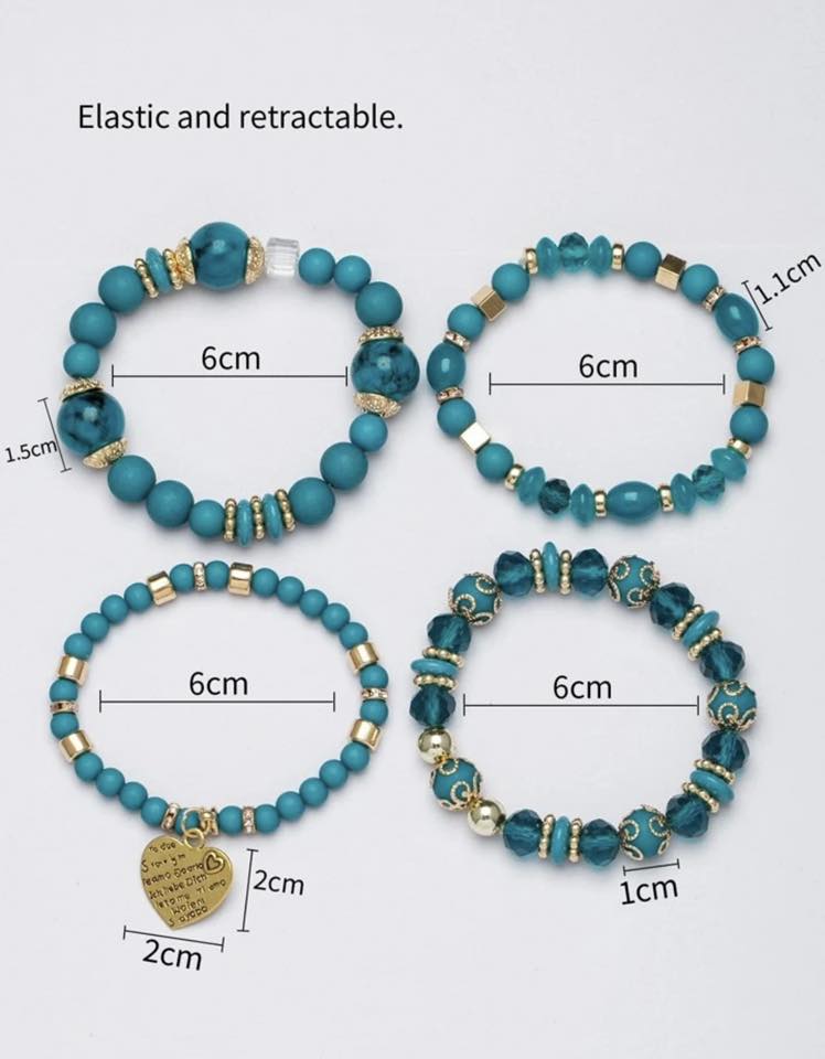 Blue Heart Charm Beads Layered Bracelet Set Bracelet